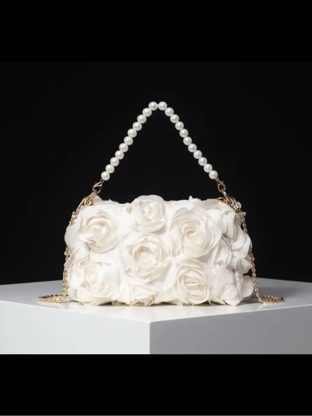 Pearl-Handle White Floral Evening Clutch